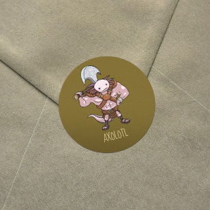 Axolotl With Axe Gladiator Alternative Axololt Art Classic Round Sticker