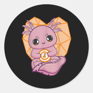 Axolotl With Orange Ribbon For Leukaemia Awareness Classic Round Sticker