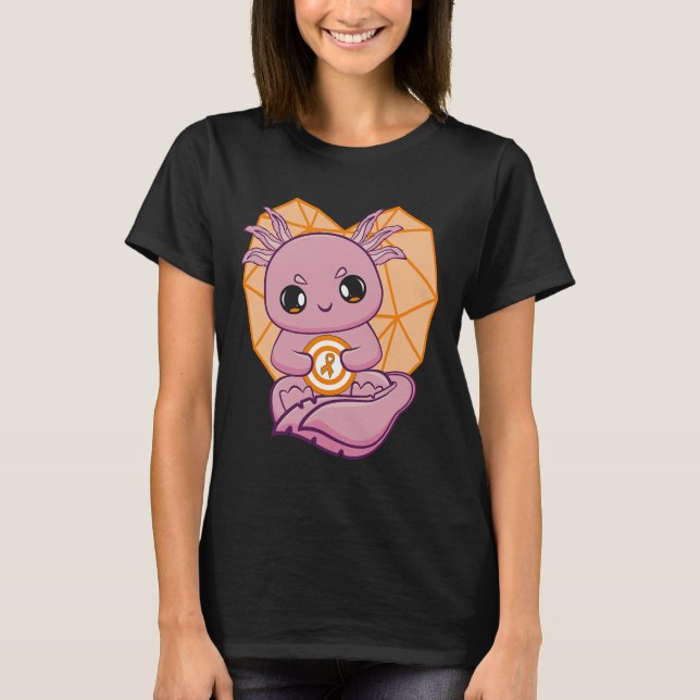Axolotl With Orange Ribbon For Leukaemia Awareness T-Shirt (Front)