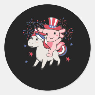 Axolotl With Unicorn For Fourth Of July Fireworks Classic Round Sticker