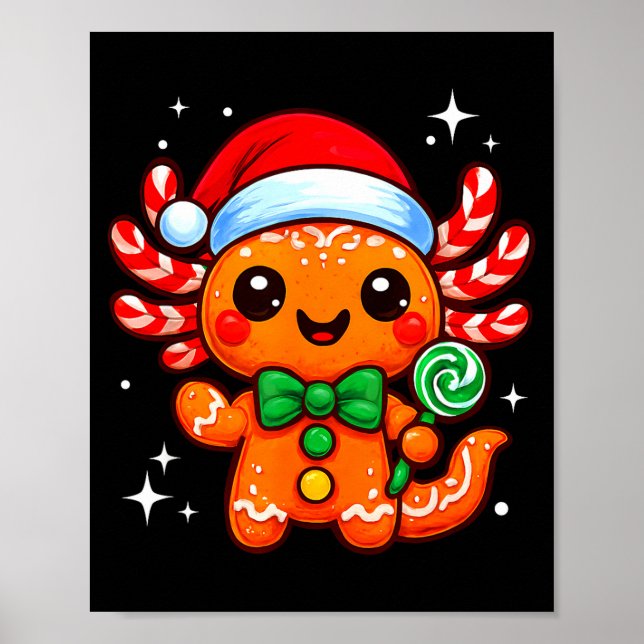 Axolotl Xmas Hat Santa Cute Funny Christmas Pajama Poster (Front)