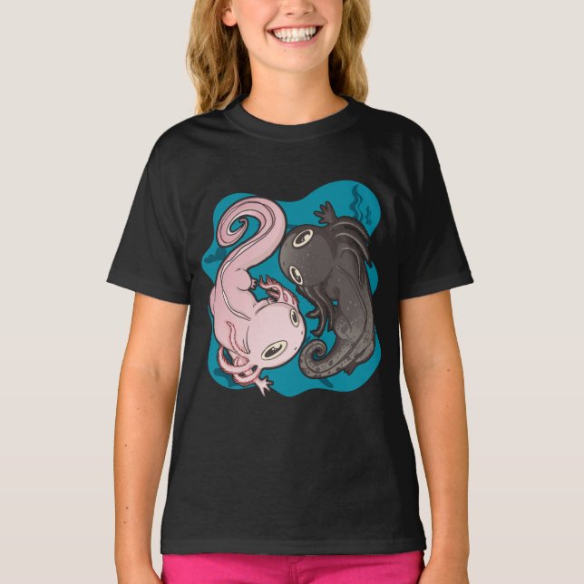 Axolotls Yin Yang Kawaii T-Shirt (Front)