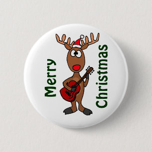 AY- Reindeer Playing Guitar 6 Cm Round Badge