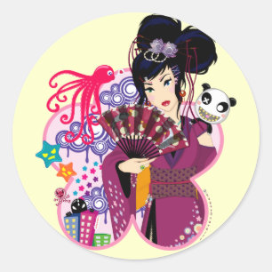 Ayaka in Harajuku Town Classic Round Sticker