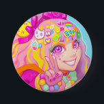 Ayako 7.5 Cm Round Badge<br><div class="desc">Inspired by the colorful cacophony that is Japanese Decora-kei fashion,  Ayako is sure to liven up any bag,  lanyard,  or vest you place her on!</div>