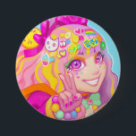 Ayako 7.5 Cm Round Badge<br><div class="desc">Inspired by the colorful cacophony that is Japanese Decora-kei fashion,  Ayako is sure to liven up any bag,  lanyard,  or vest you place her on!</div>