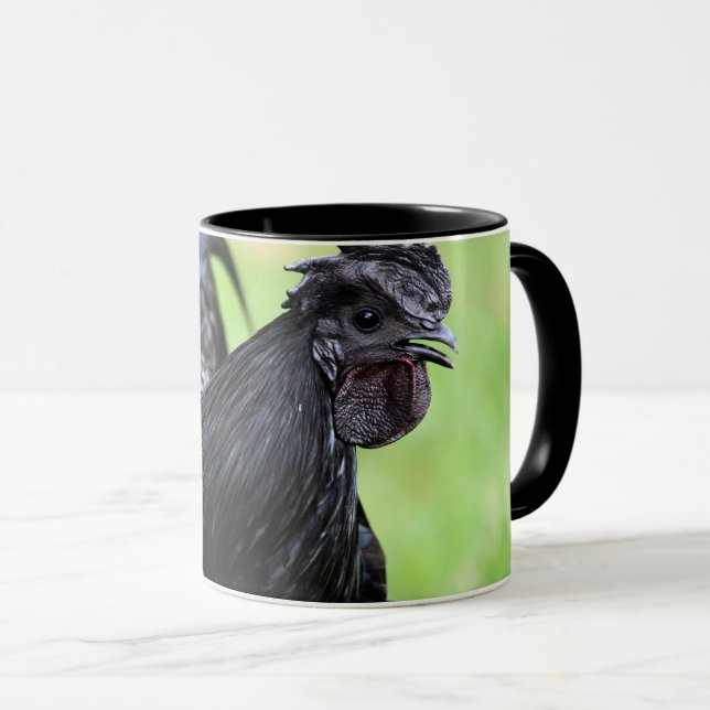 Ayam Cemani Black Rooster Mug (Front Right)
