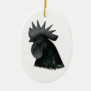 Ayam Cemani Rooster Head Ceramic Tree Decoration