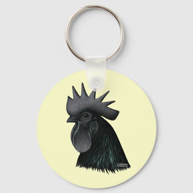 Ayam Cemani Rooster Head Key Ring (Front)