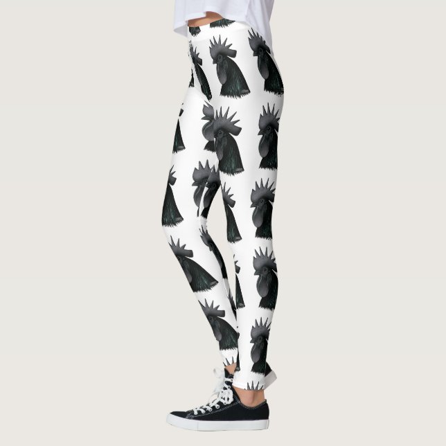 Ayam Cemani Rooster Head Leggings (Left)