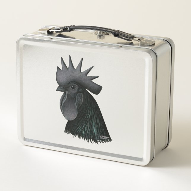 Ayam Cemani Rooster Head Metal Lunch Box (Back)
