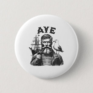 Aye - Fisherman Sailor Captain With Pipe 6 Cm Round Badge