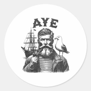 Aye - Fisherman Sailor Captain With Pipe Classic Round Sticker