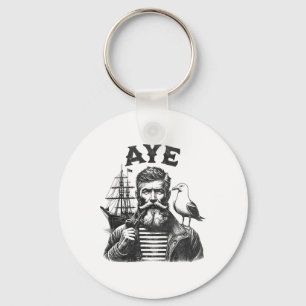 Aye - Fisherman Sailor Captain With Pipe  Key Ring