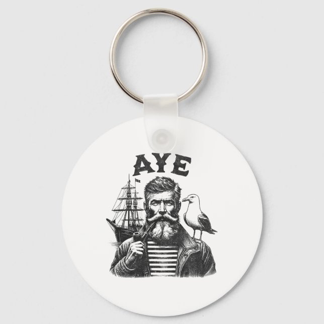 Aye - Fisherman Sailor Captain With Pipe  Key Ring (Front)