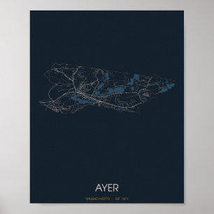 Ayer Massachusetts Street Map Poster (Night)