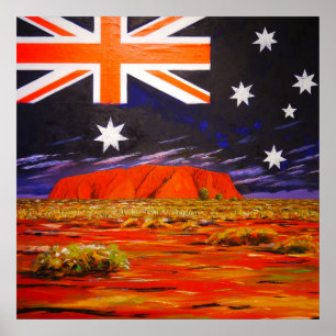 Ayers rock and australian flag poster