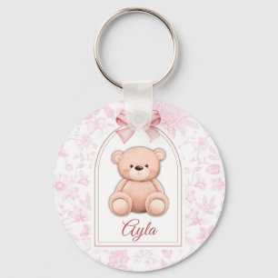Ayla Custom Pink Teddy Bear Nursery Design Key Ring