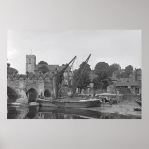 Aylesford Bridge with barges vintage photo Poster