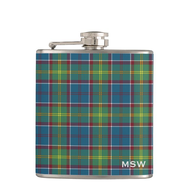 Ayrshire Tartan Monogrammed Hip Flask (Front)