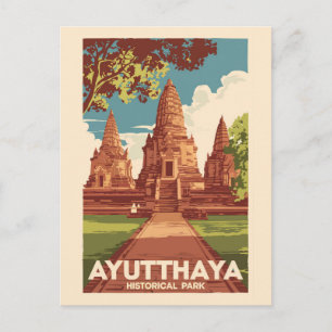 Ayutthaya Historical Park Illustration Travel Art Postcard