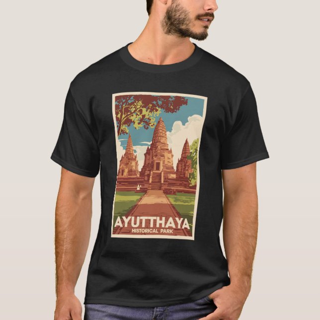 Ayutthaya Historical Park Illustration Travel Art T-Shirt (Front)