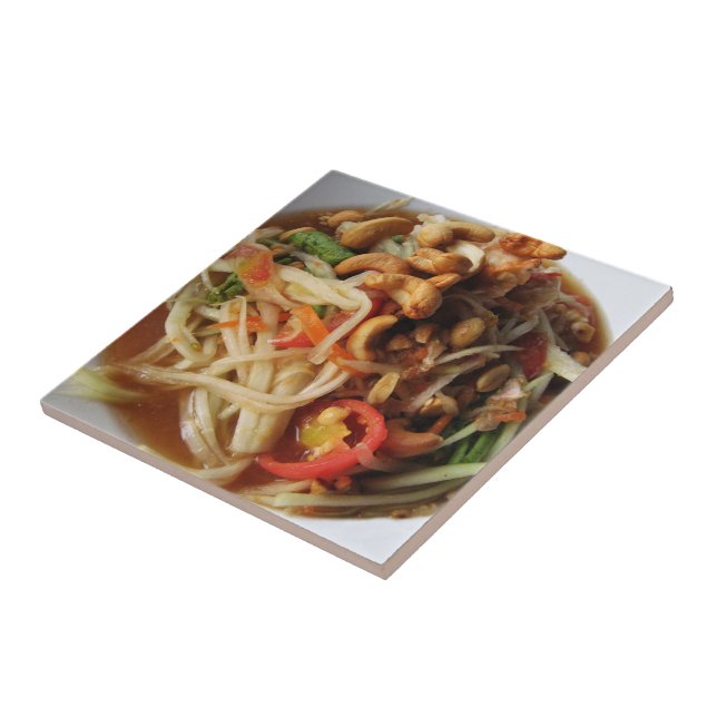 Ayutthaya Spicy Papaya Salad [Som Tam] with Cashew Ceramic Tile (Side)