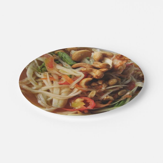 Ayutthaya Spicy Papaya Salad [Som Tam] with Cashew Paper Plate (Angled)