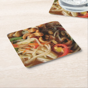 Ayutthaya Spicy Papaya Salad [Som Tam] with Cashew Square Paper Coaster