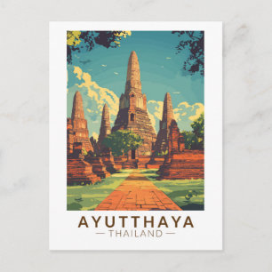 Ayutthaya Thailand Illustration Travel Art Vintage Postcard