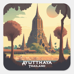 Ayutthaya Thailand Temple Sunset Square Sticker
