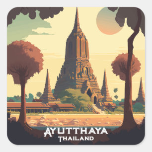 Ayutthaya Thailand Temple Sunset Square Sticker