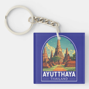 Ayutthaya Thailand Travel Art Emblem Key Ring