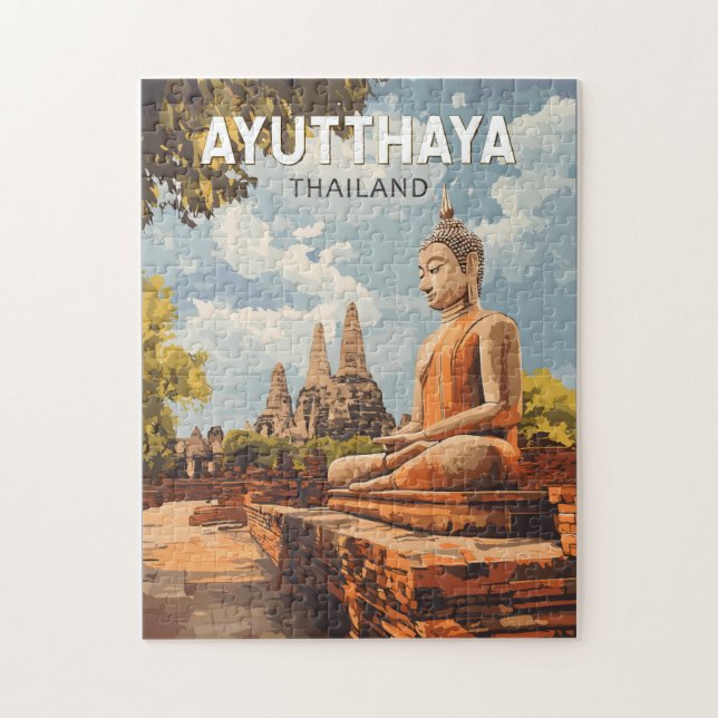 Ayutthaya Thailand Travel Art Vintage Jigsaw Puzzle (Vertical)