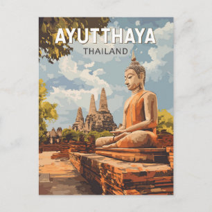 Ayutthaya Thailand Travel Art Vintage Postcard