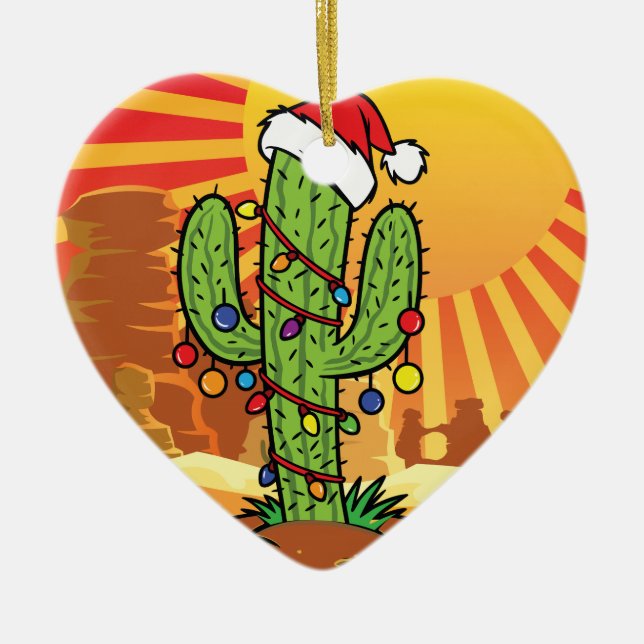 AZ  Arizona Christmas Saguaro Cactus Ceramic Tree Decoration (Front)