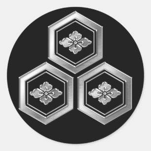 Azai Clan Kamon Silver Chrome Classic Round Sticker