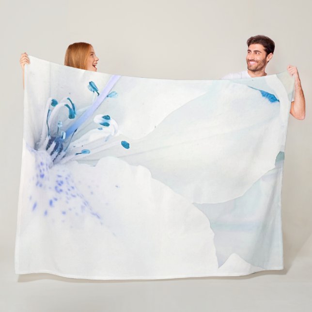 *~*  Azalea Art Painting Flowers White Teal Fleece Blanket (In Situ)