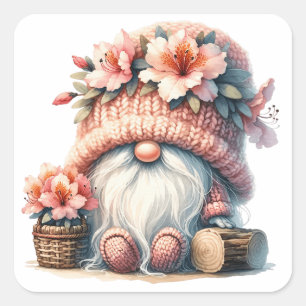 Azalea Floral Gnome Square Sticker