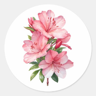 Azalea flower watercolor painting classic round sticker