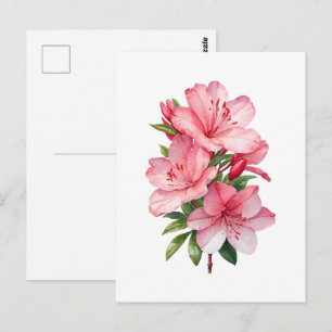 Azalea flower watercolor painting postcard