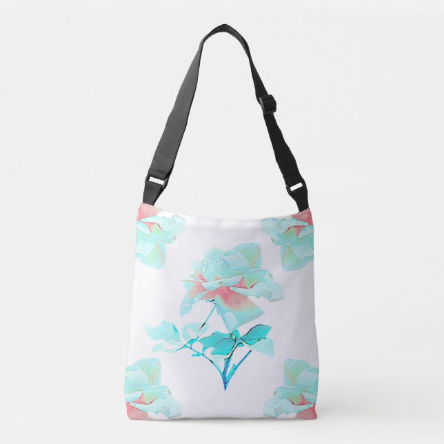 Azalea-Turquoise Rose Floral Crossbody Bag (Front)