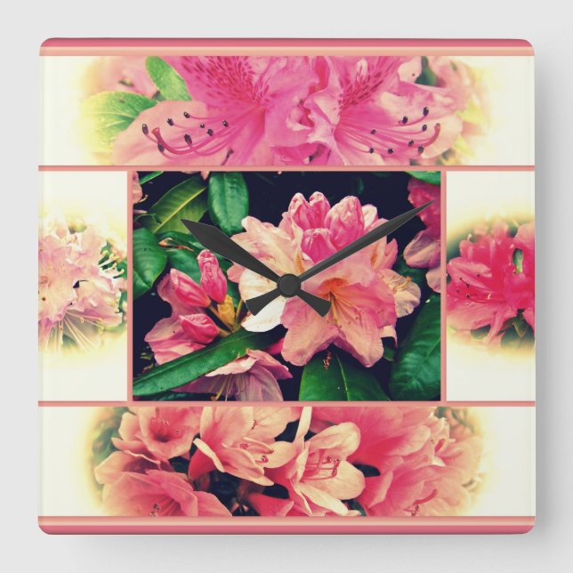 Azaleas 1950's Style Square Wall Clock (Front)