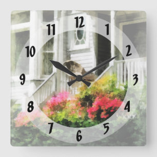 Azaleas by Porch With Wicker Chair Square Wall Clock
