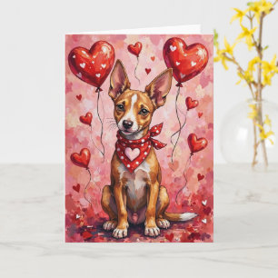 Azawakh Valentine Dog Sitting with Hearts Red Card