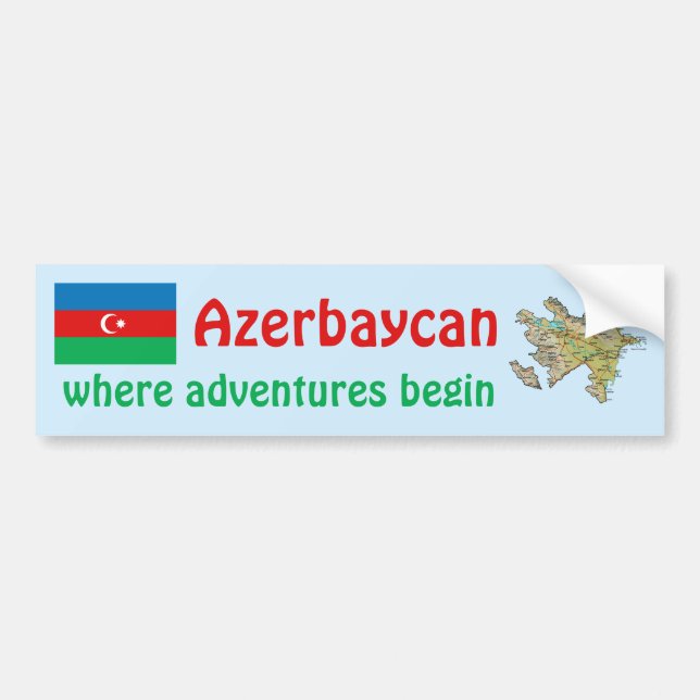 Azerbaijan Flag and Map Bumper Sticker (Front)