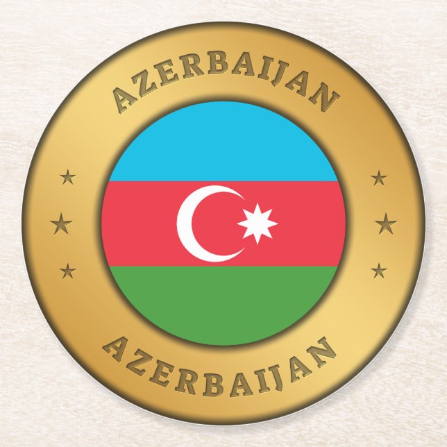 Azerbaijan Flag Button Round Paper Coaster (Front)