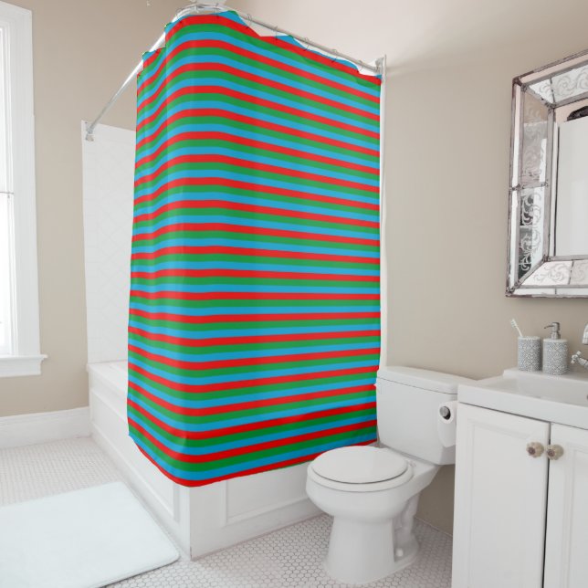 Azerbaijan flag stripes country symbol pattern red shower curtain (In Situ)