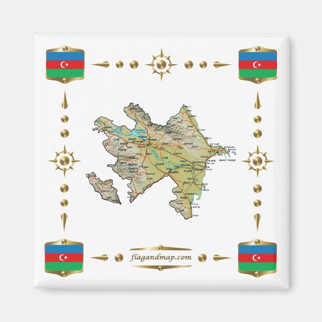 Azerbaijan Map + Flags Magnet (Front)