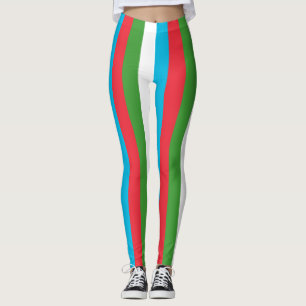 Azerbaijan National Flag Colours Vertical Striped Leggings